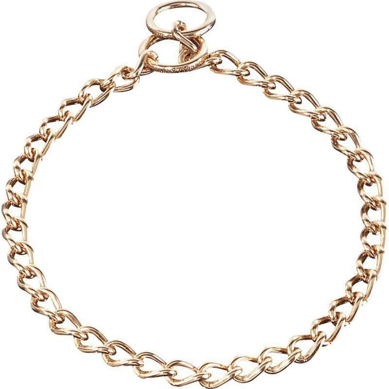 Herm Sprenger 3mm round link Curogan check collar laid flat in a circle, showing the warm rose-gold tone of the Curogan alloy and the two sliding rings.