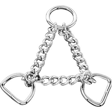 Herm Sprenger steel nickel-plated martingale assembly chain showing one round O-ring at top connected by two chain lengths to two D-rings at the base