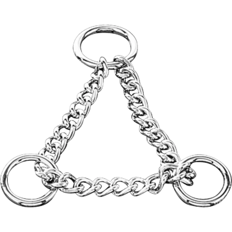 Herm Sprenger steel nickel-plated martingale assembly chain with three O-rings in a triangular configuration, 1.35mm gauge, 15cm