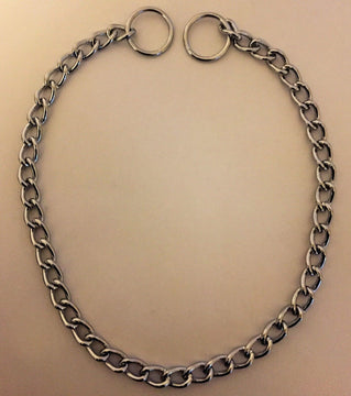 GoPetPlace 57cm chrome-plated steel slip chain dog collar laid flat, showing curb-link chain and two end rings