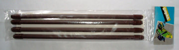 Four brown plastic bird perches, each 30cm long, shown sealed in clear packaging with a illustrated card header.