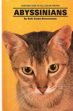 Front cover of Abyssinians by Ruth Cooke-Zimmermann, featuring a close-up portrait of an Abyssinian cat on an orange background with the title and author name in bold text.