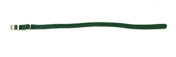 GoPetPlace green braided nylon puppy collar, 10mm wide, with silver pin-buckle fastening, laid flat on white background