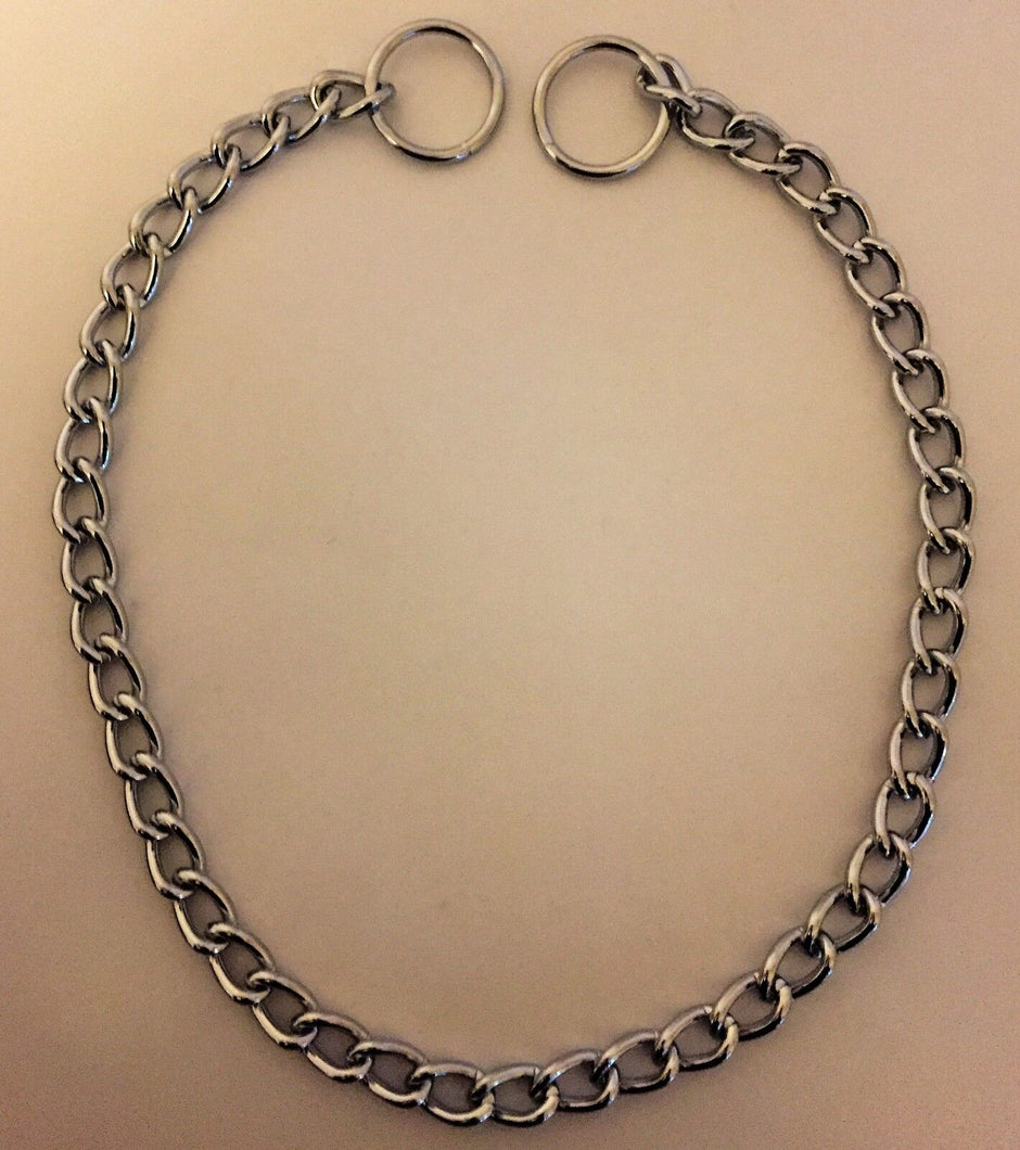GoPetPlace 24-inch chrome-plated steel dog slip chain collar laid flat, showing the curb-link chain and two end rings