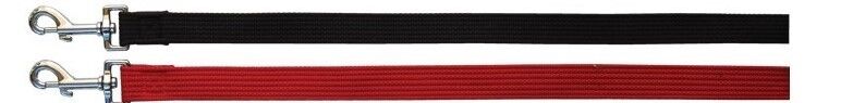 Beau Pets 25mm x 5m webbing dog training lead shown in black and red, with chrome-plated snap hooks