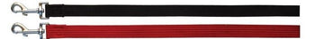 Beau Pets 25mm x 5m webbing dog training lead shown in black and red, with chrome-plated snap hooks