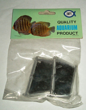 Unipet aquarium undergravel filter replacement carbon cartridges — two twin-packs shown inside sealed plastic bag with green Unipet branded header card