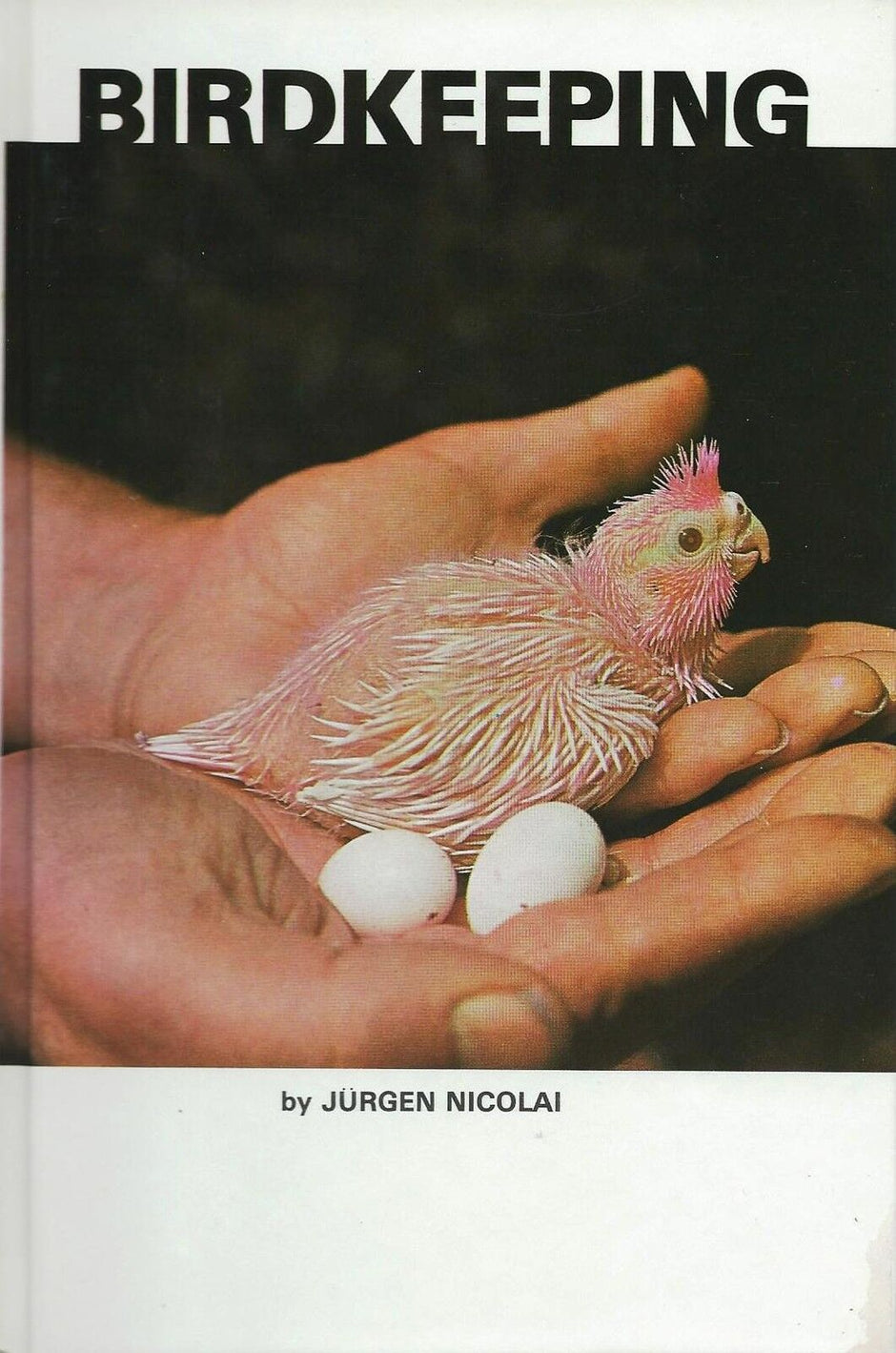 Front cover of Birdkeeping by Jurgen Nicolai, showing a hand holding a young chick and two small eggs, with the title and author name printed above.
