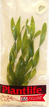 KIS Aquarium Plantlife Deluxe artificial Jungle Vallisneria plant shown in its individual clear packaging, featuring green ribbon-like plastic leaves.