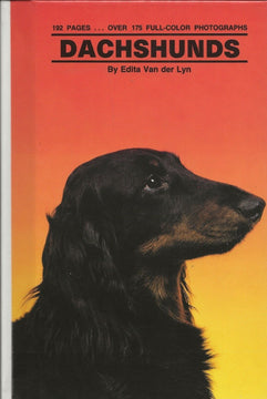 Front cover of Dachshunds by Edita Van Der Lyn — red-orange cover edition featuring a portrait of a black longhaired Dachshund